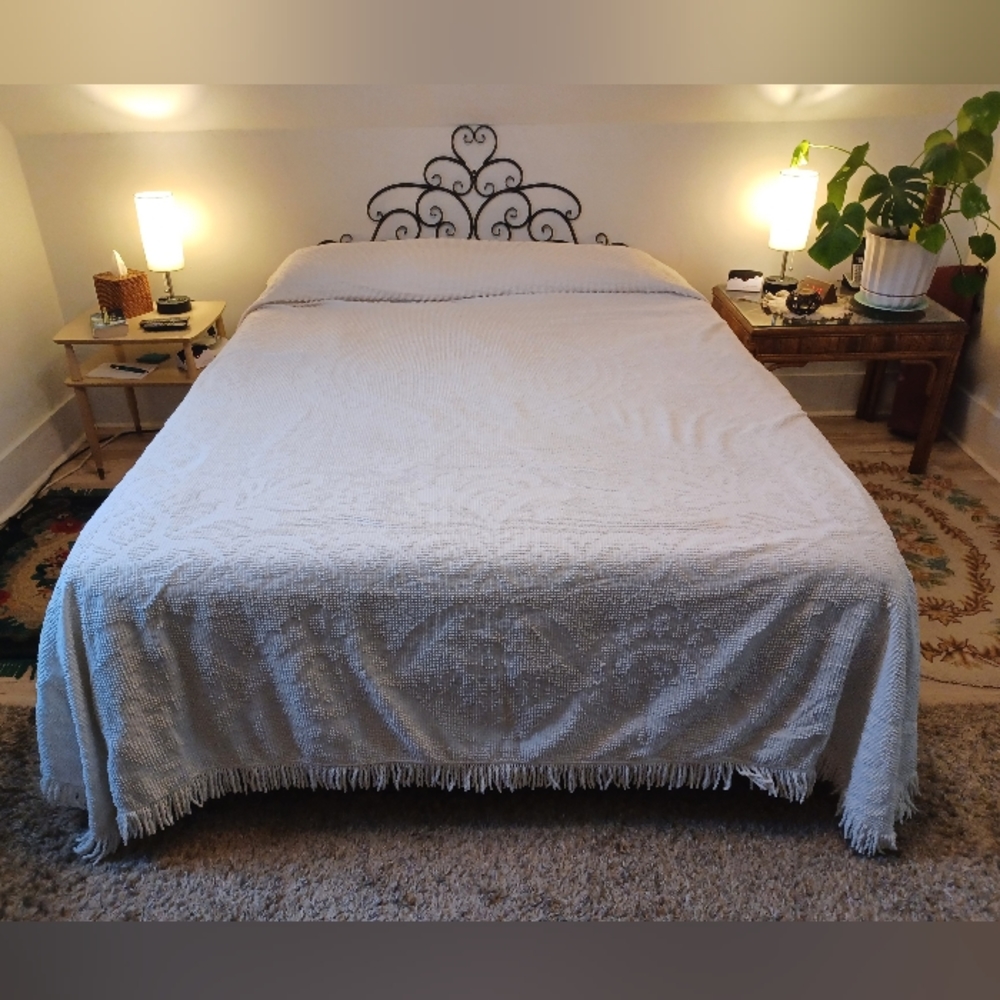 Vintage Chenille Queen/Full Bedspread Blanket Fringes